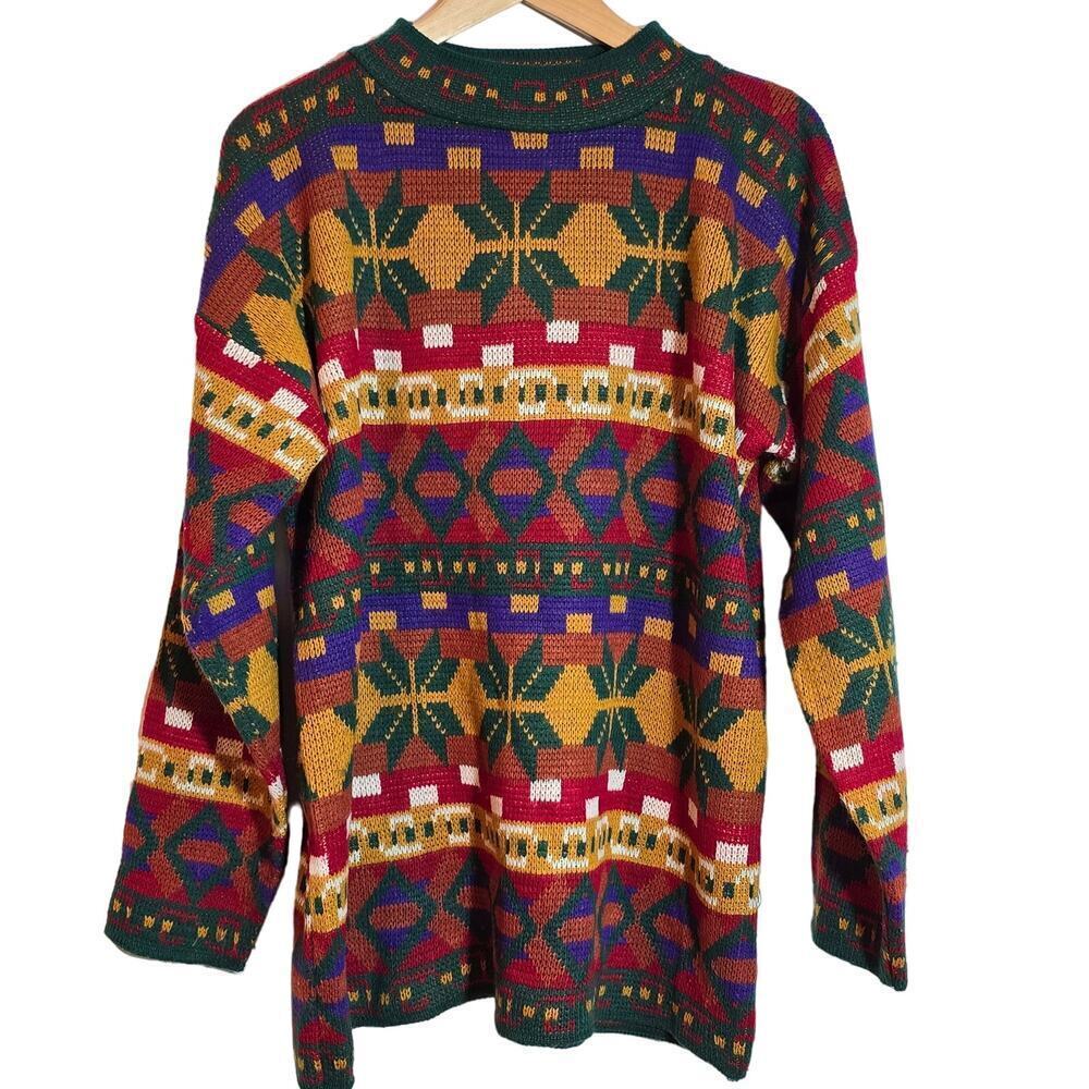 Vintage Crewneck Fun Print Fall Holiday Sweater Womens Size Medium Bold Colorful